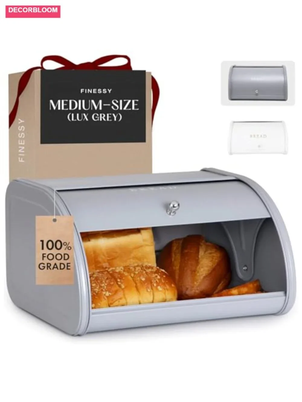Metal Bread Box for Kitchen Countertop, Roll Top Stainless Steel Storage